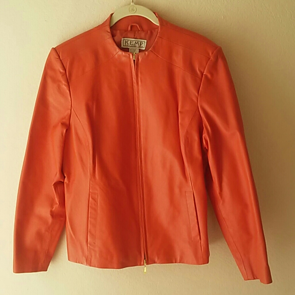 Orange leather jacket.